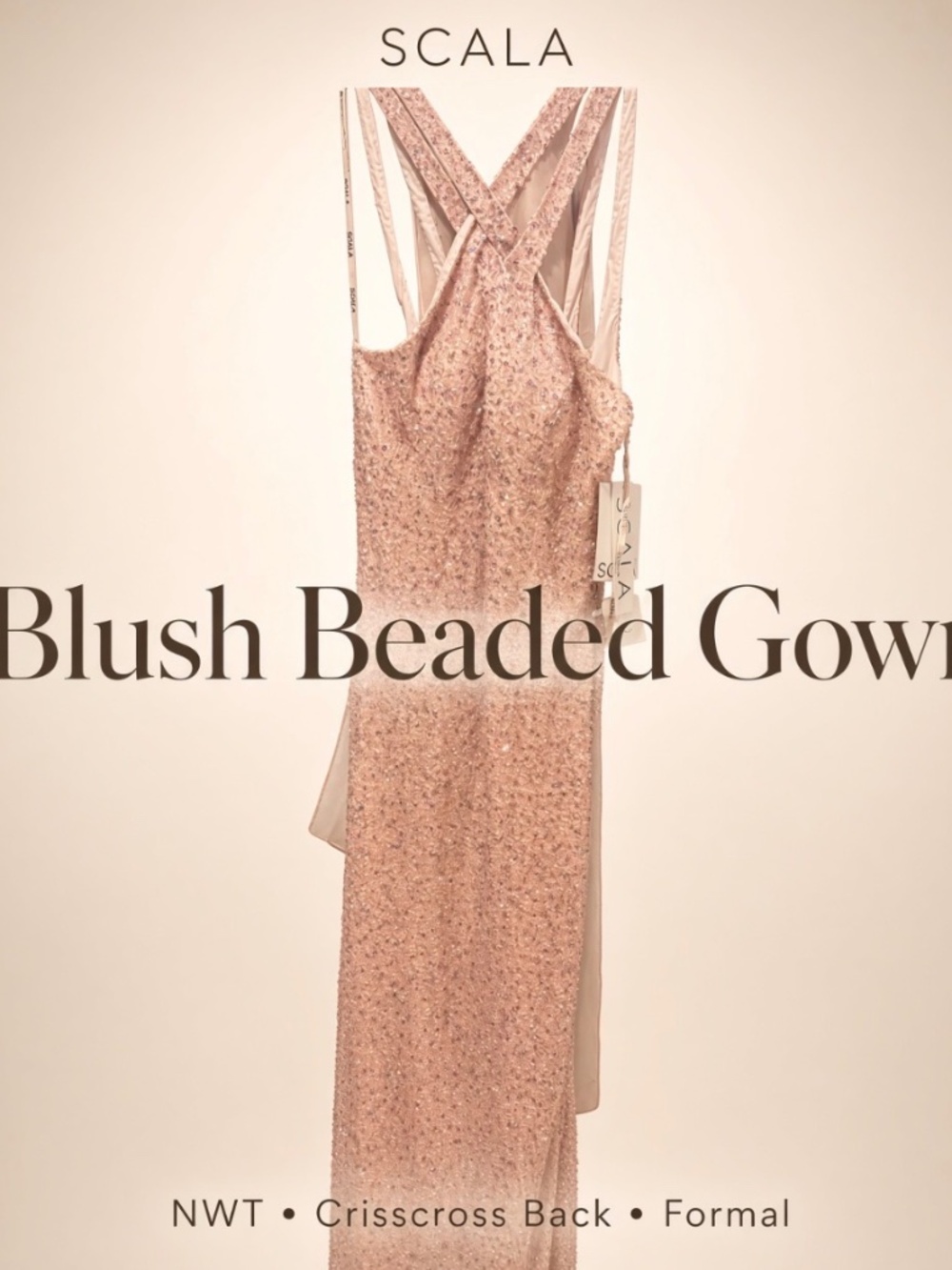 SCALA Blush Pink Beaded Sequin Gown